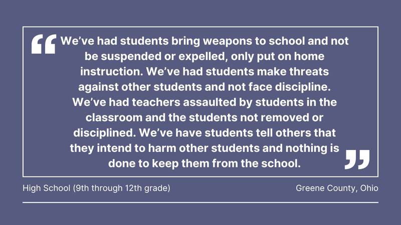 Cox Media Group gathered comments from teachers in Florida, Georgia, North Carolina, South Carolina, Ohio, Pennsylvania, Massachusetts, and Washington, about violence in the classroom.