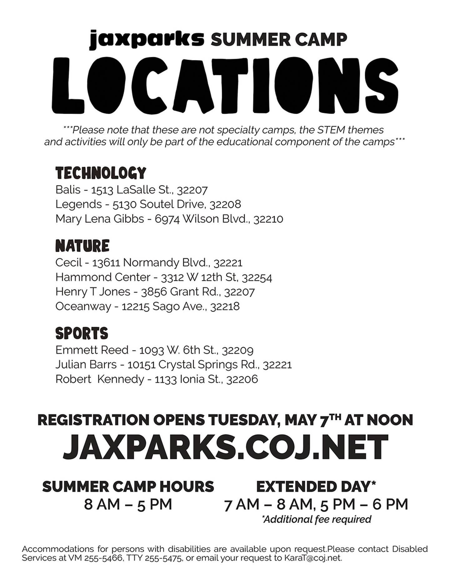 Jax summer camp 2024 locations.
