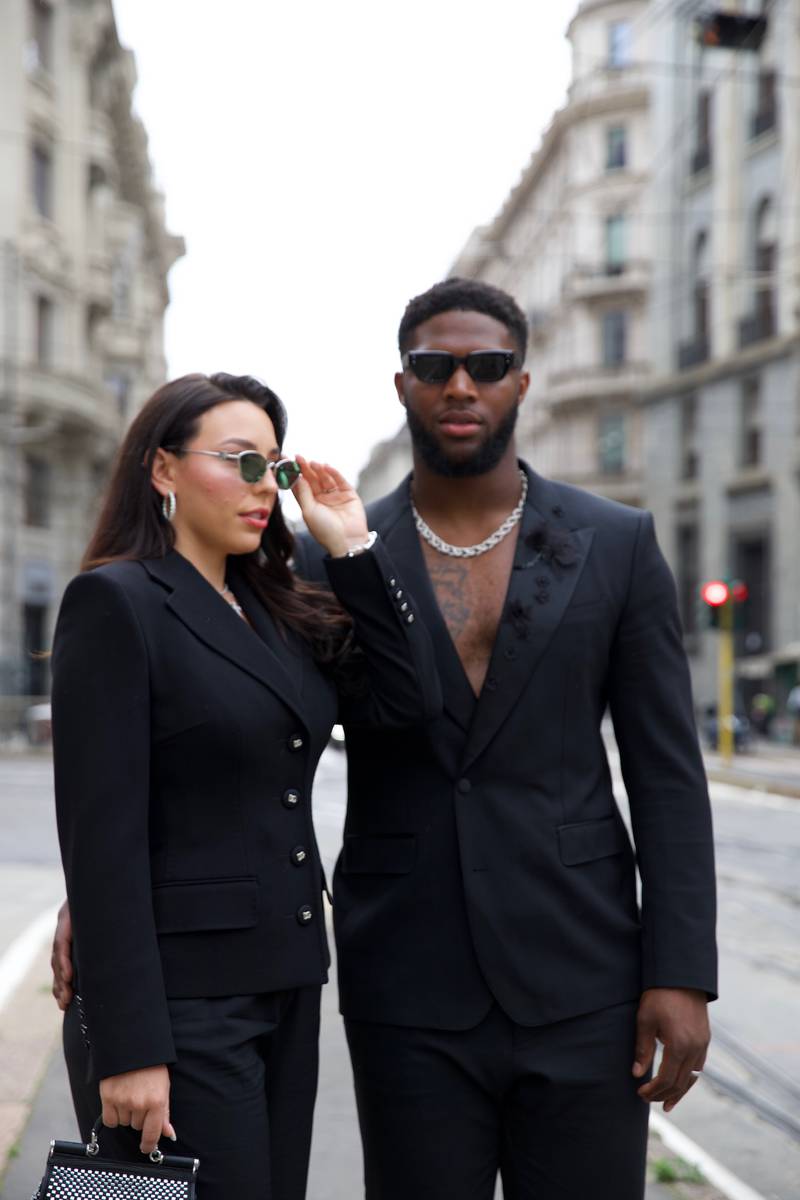 Jacksonville Jaguars’ linebacker Josh Allen and his wife, Kaitlyn, were invited to attend the Men’s Milan Fashion Week in Milan, Italy. Josh's clothing and accessories are Dolce & Gabbana, shoes are ZEGNA. Kaitlin's clothing and shoes Dolce & Gabbana, sunglasses are Loewe.